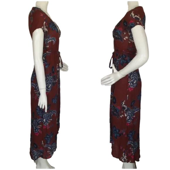 BILLABONG Wrap Dress, S, Rust/Multicolor Floral, Short sleeve, Rayon - Picture 5 of 15